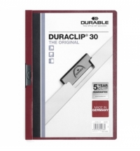 Пластиковая папка с клипом Durable Duraclip А4, до 30 листов, темно-красная, 2200-31