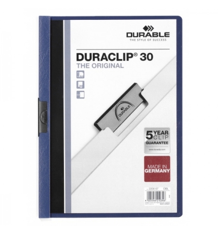 фото: Пластиковая папка с клипом Durable Duraclip А4, до 30 листов, синяя, 2200-07