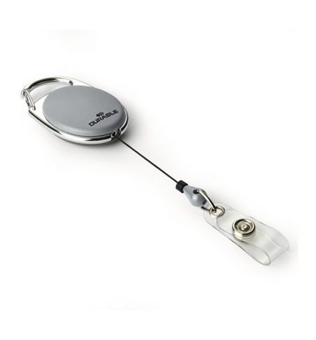 фото: Держатель-рулетка для бейджа Durable с клипом 80см, на кнопке, 10 шт/уп, серый, 8324-10