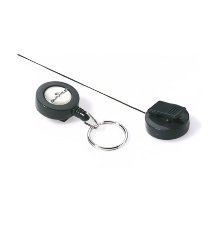 фото: Держатель-рулетка для бейджа Durable с клипом черный, 60см, на кольце, 10 шт/уп, 8222-58
