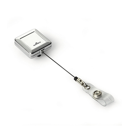 фото: Держатель-рулетка для бейджа Durable с клипом серебристый, 80см, на кнопке, 10 шт/уп, 8325-23